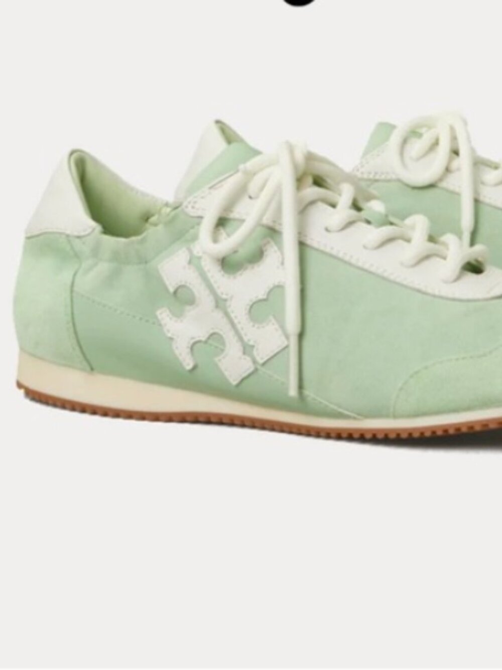 Tory Burch Mint Green White Suede Leather Logo Sneakers Women's 9.5 - Picture 2 of 15